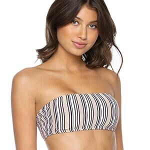 PQ SWIM PILYQ Bikini Top SZ D Cup Harbour Stripe Metallic Bandeau Tube Swim NWT